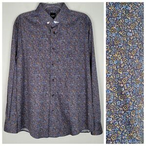 Serica Elite Size L NWOT Button Up Shirt Long Sleeve Floral Blue Multicolor